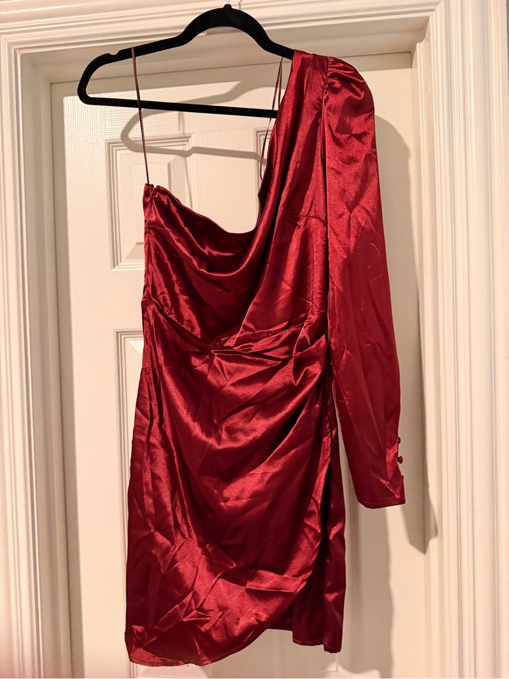 Altar'd State One-Shoulder Satin Ruby Red Dress